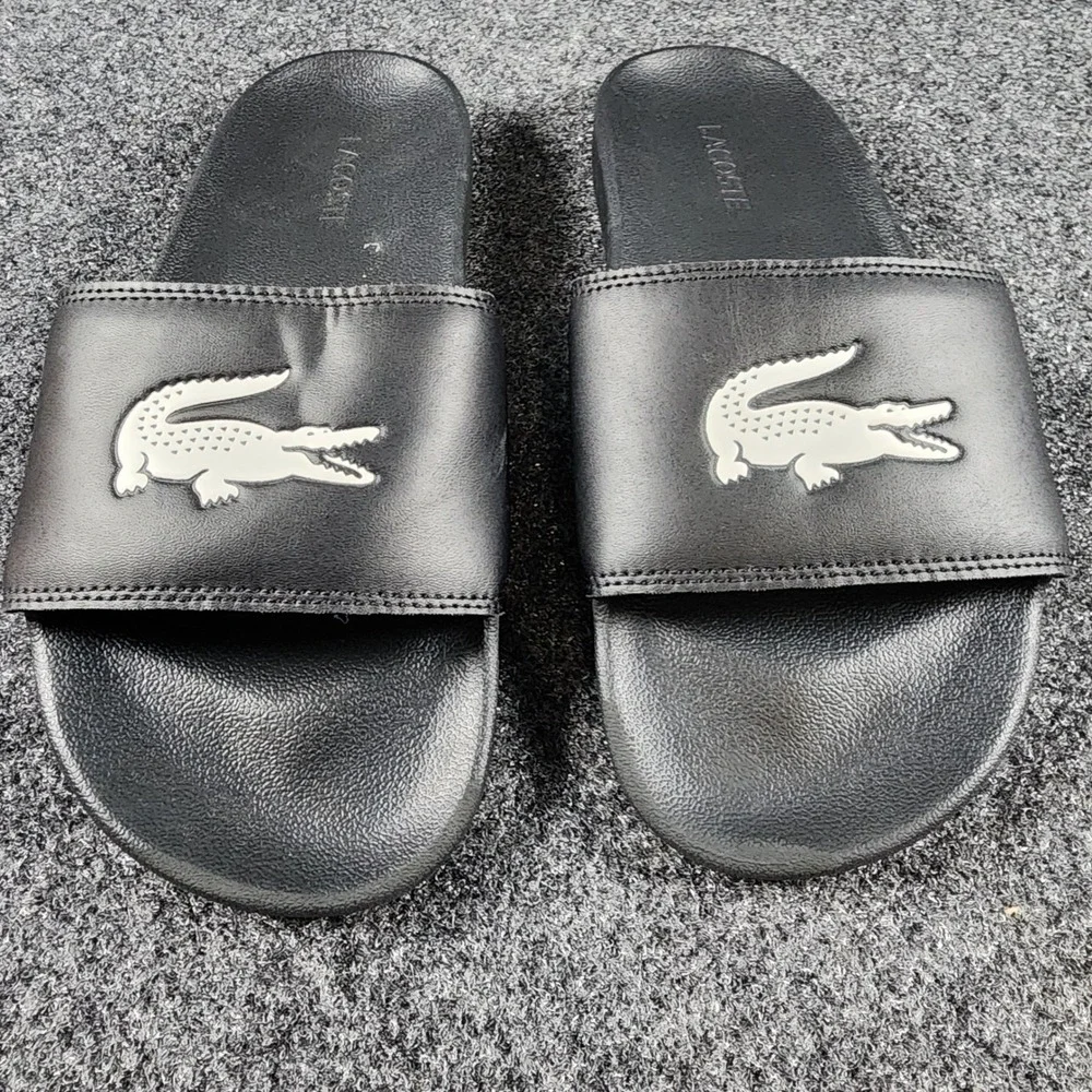 Lacoste Serve Slide Mens Size 9 Black White Logo Athletic Sandals 749CMA0041312